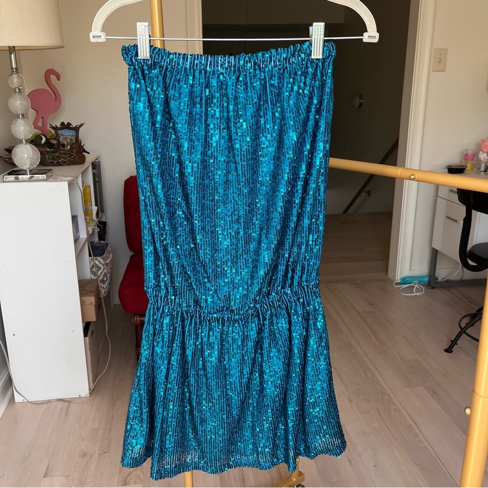 Sofia Turquoise Sequin Mini Blouson Strapless Dre… - image 3